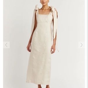 NWT DISSH AISLE PEARL LINEN BOW MIDI DRESS SOLD OUT $207 sz 2 (AUS 6)
